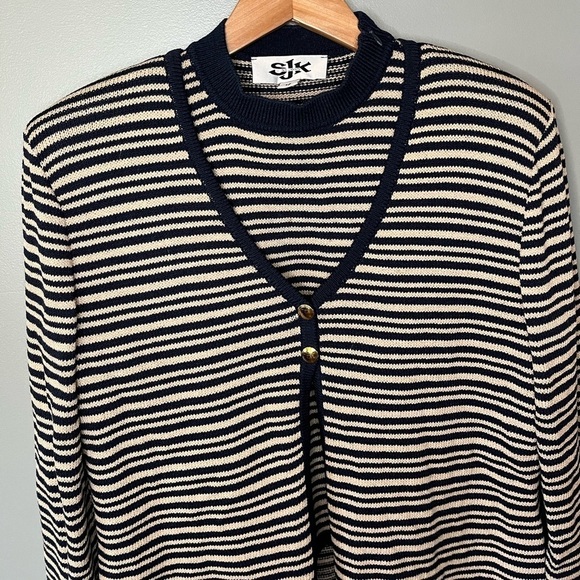 ST. JOHN Vintage Santana Knit Stripe Blazer Knit Top Set - Picture 6 of 15